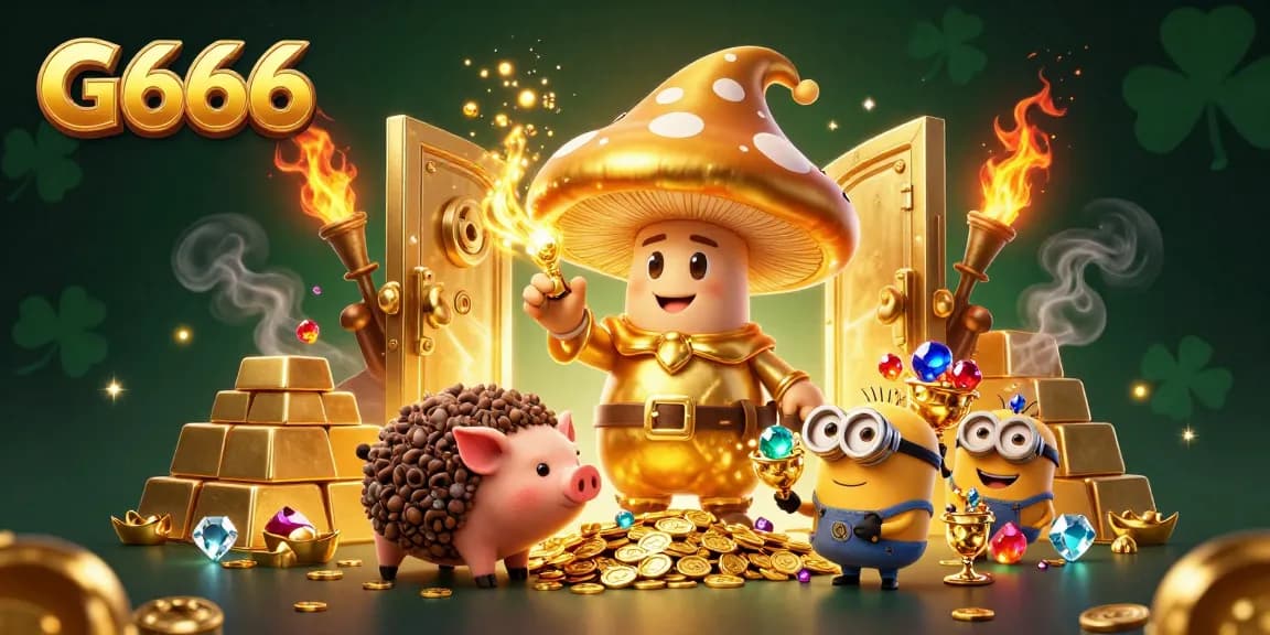 Experience the magical treasure of G666 with a golden mushroom wizard and treasures galore.