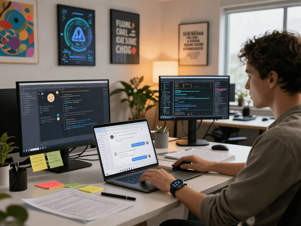 AI chat NSFW discussion happening in a vibrant tech workspace with engaging visuals and interactive elements.