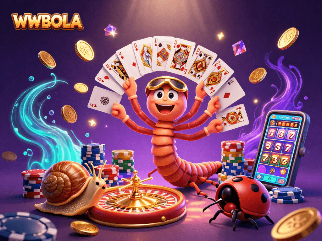 Nikmati pengalaman permainan WWBOLA dengan dealer kartun dan tumpukan chip besar yang menarik.