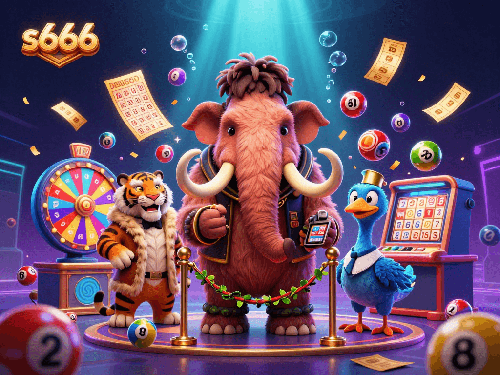 Experience excitement at s666 with colorful elements and animated casino characters in a vibrant setting.