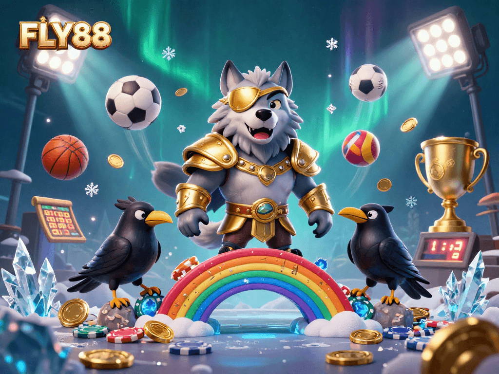 Engage with FLY88's vibrant casino scene featuring Odin and dynamic sports elements highlighting thrilling betting opportunities.