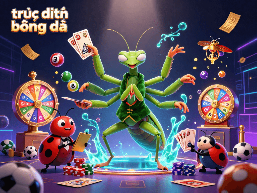 Experience trực tiếp bóng đá with our vibrant 3D scene featuring interactive gambling elements and characters.