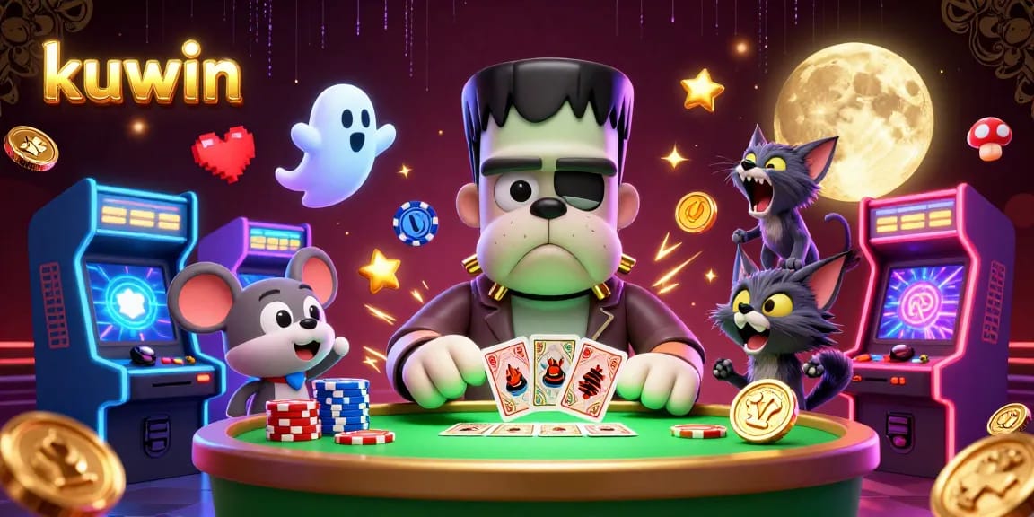 Kuwin's exciting gaming scene, featuring a monster dealer and lively gaming elements, engaging players.
