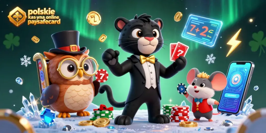 Engage with polskie kasyna online paysafecard through a vibrant 3D illustration showcasing a stylish panther dealing cards.