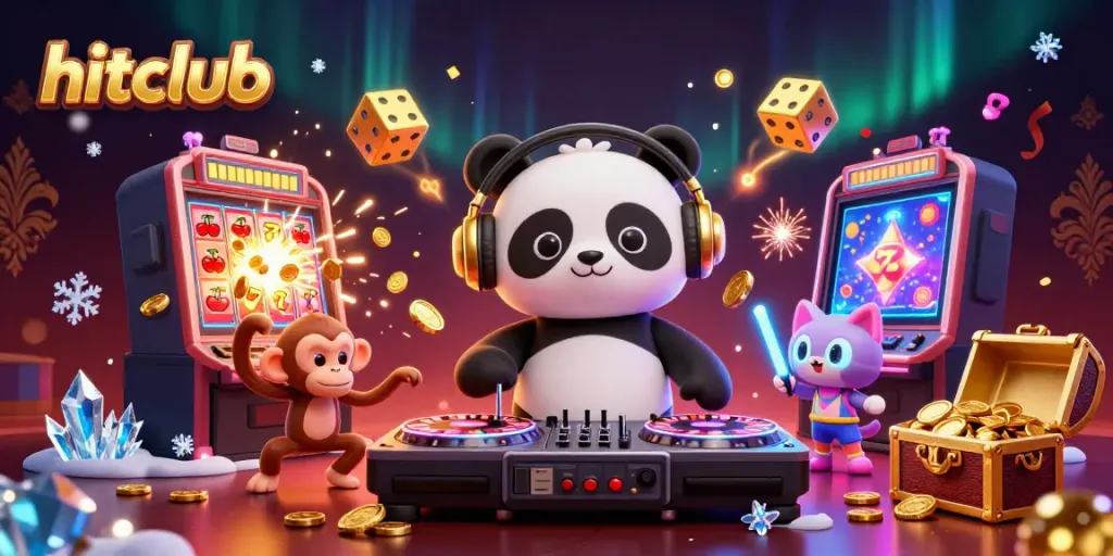 Experience the thrill at hitclub with a vibrant casino party featuring DJ panda and colorful elements.