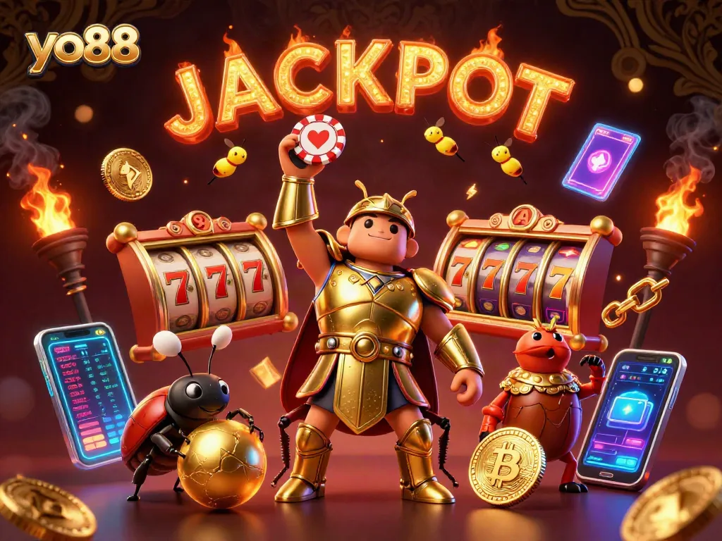 Spin to win big with yo88's exciting casino games featuring vibrant characters and jackpot elements.