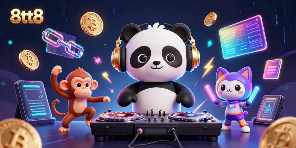 Experience a vibrant casino moment with 8tt8's DJ panda and neon elements creating excitement on the dance floor.