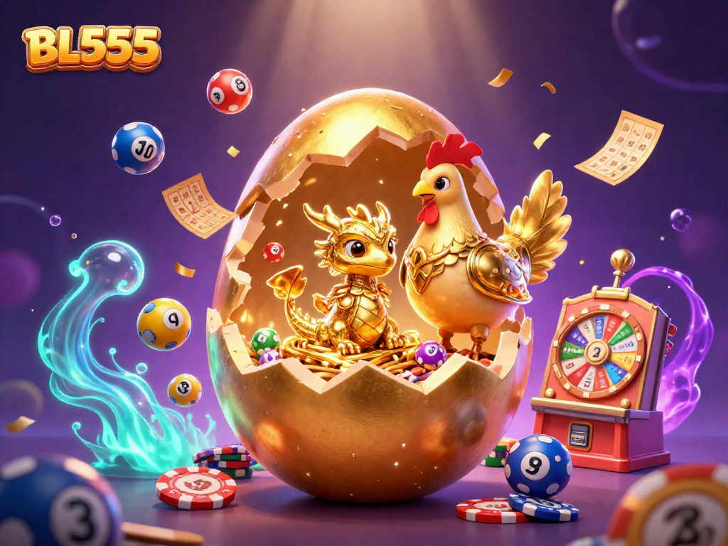 Experience the excitement of BL555 with a golden dragon and dynamic casino elements in this vibrant scene.