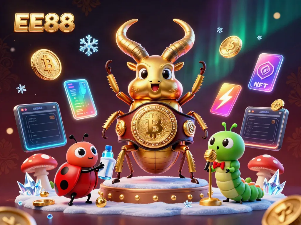 Experience the excitement of EE88 with a spectacular 3D illustration featuring a golden stag beetle champion in a casino