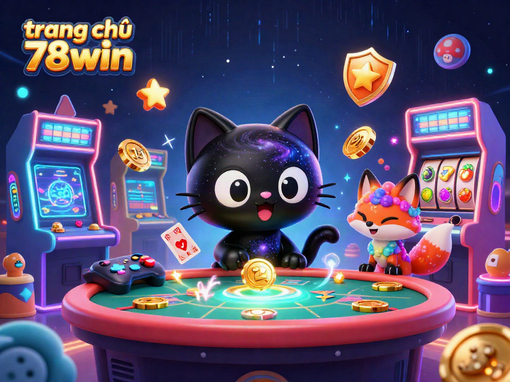 Experience the cosmic excitement at trang chủ 78win featuring a black hole cat and vibrant elements of casino gaming.