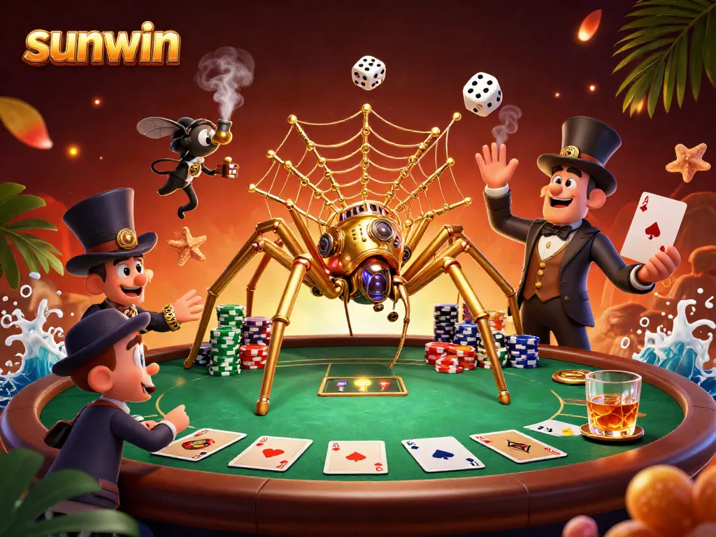 Engage in the exciting world of sunwin with a steampunk-inspired casino illustration featuring unique characters and game elements.