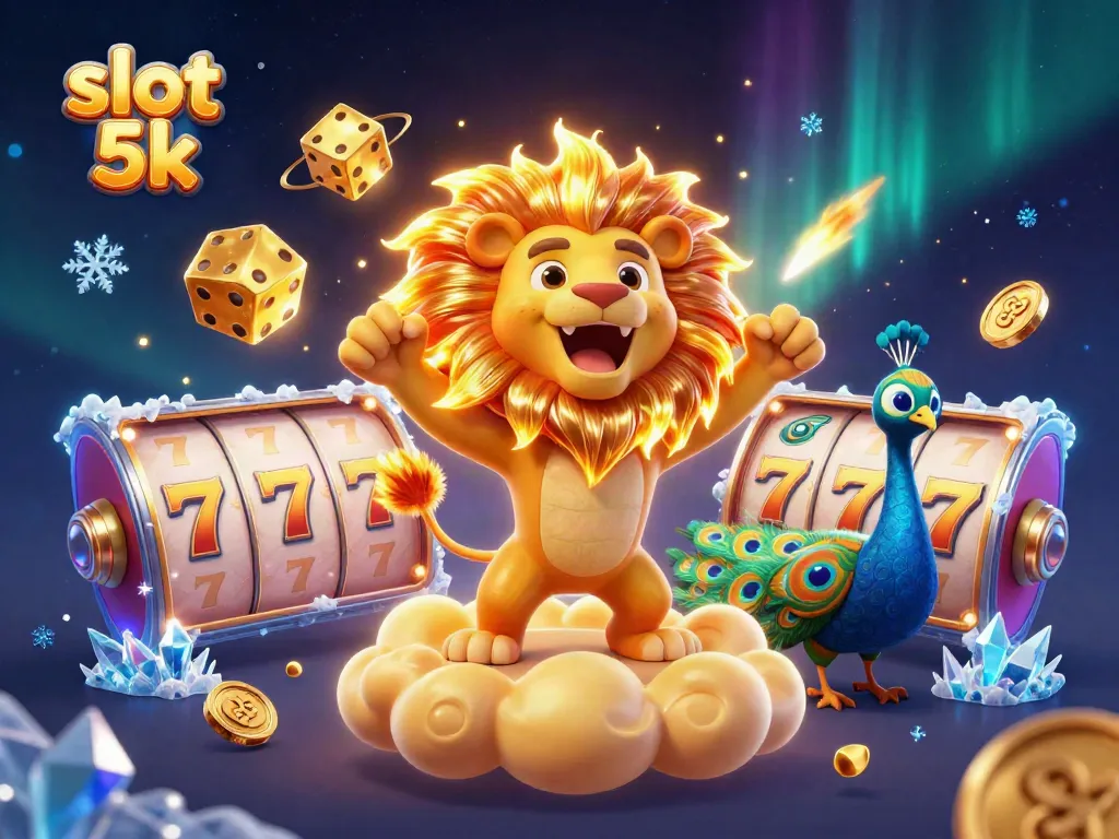 Experience thrilling wins with slot 5k as golden dice and cartoon characters bring excitement to gaming.
