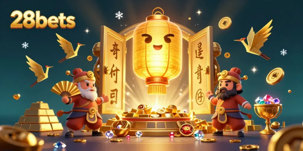 Experience thrilling gaming with 28bets featuring the glowing lantern spirit and vibrant casino elements.
