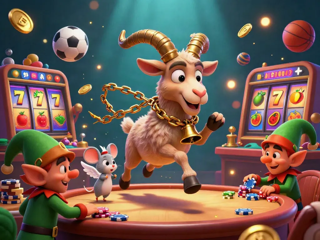 Experience thrilling casino action with Kuwin's festive characters in a vibrant 3D casino scene.