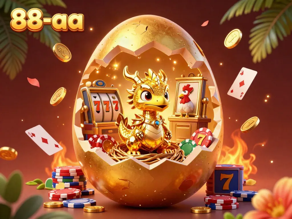 Engage with the luck and excitement of 88-aa, illustrated with a golden dragon amidst slot game elements.