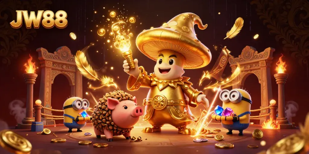 Engage with JW88's enchanting world through this vibrant casino-themed 3D illustration.