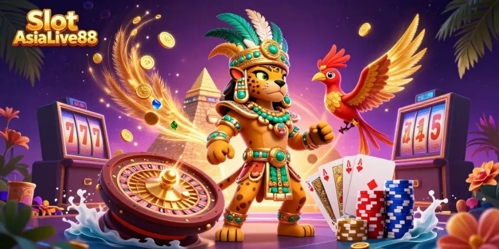 Experience thrilling wins at Slot AsiaLive88 with dazzling slot reels and vibrant casino elements.