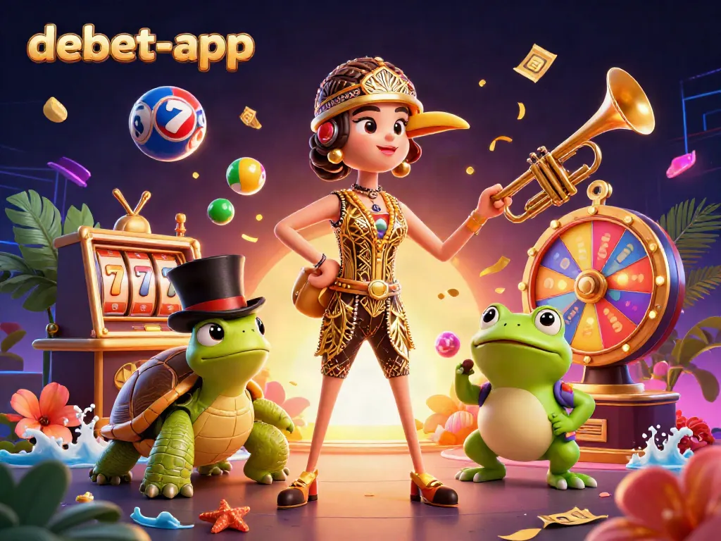 Engage with the debet-app through vibrant lottery scenes featuring dynamic characters like turtles and frogs.
