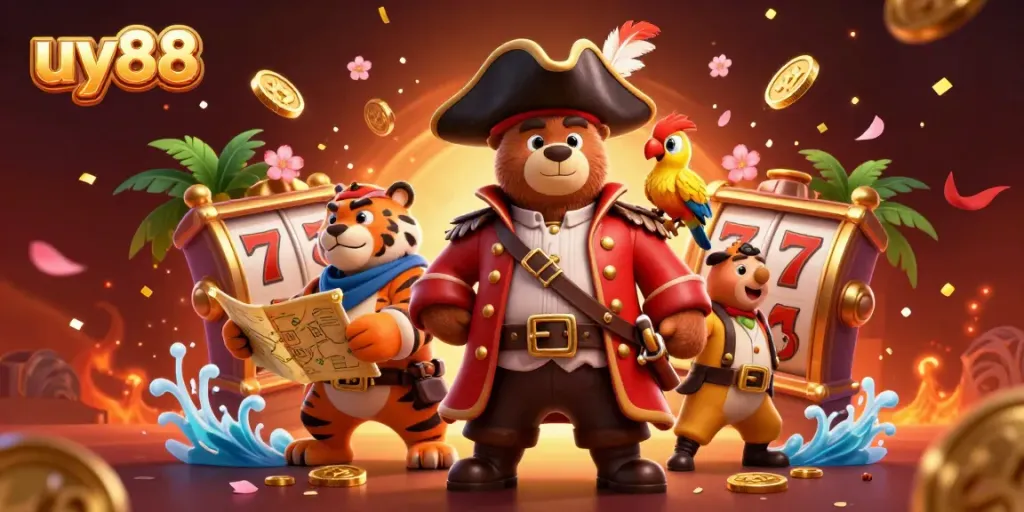 Experience the excitement of uy88 slots with vibrant characters and dynamic action in a rich casino scene.