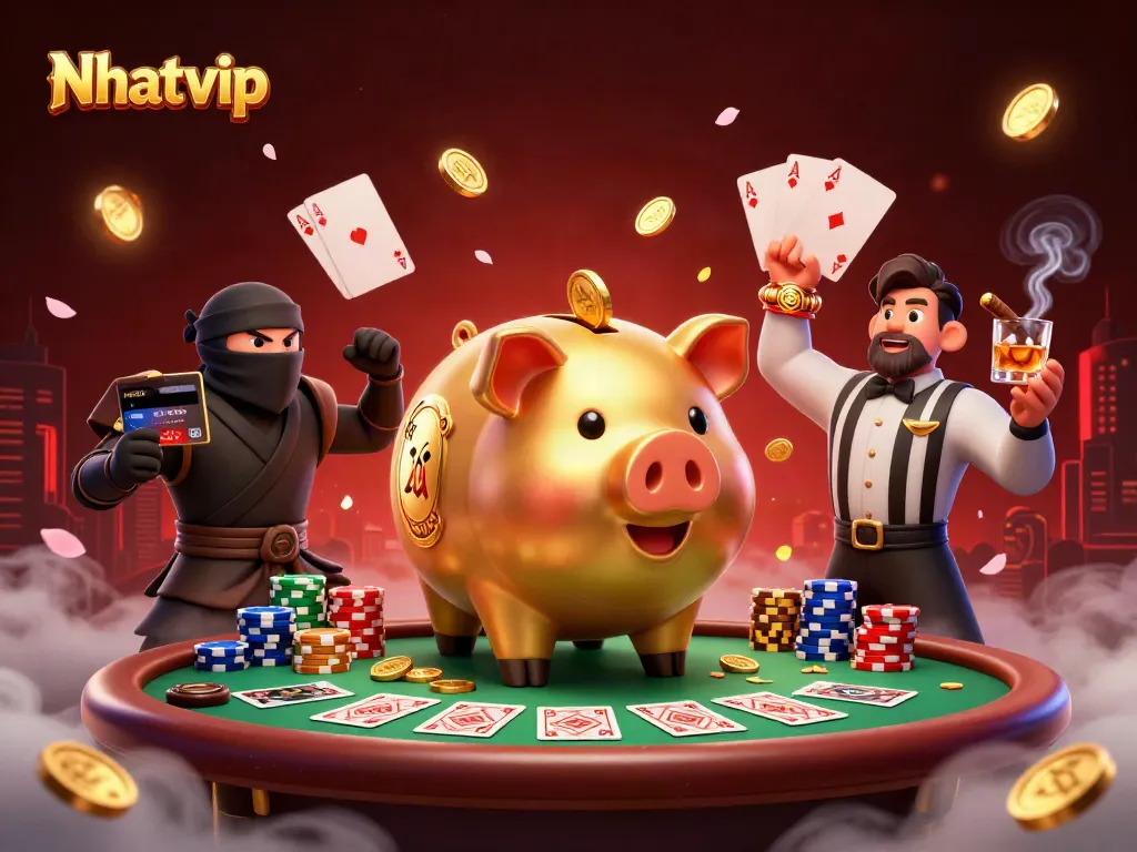 Nhatvip features an epic battle scene with characters representing gaming excitement and dynamism.