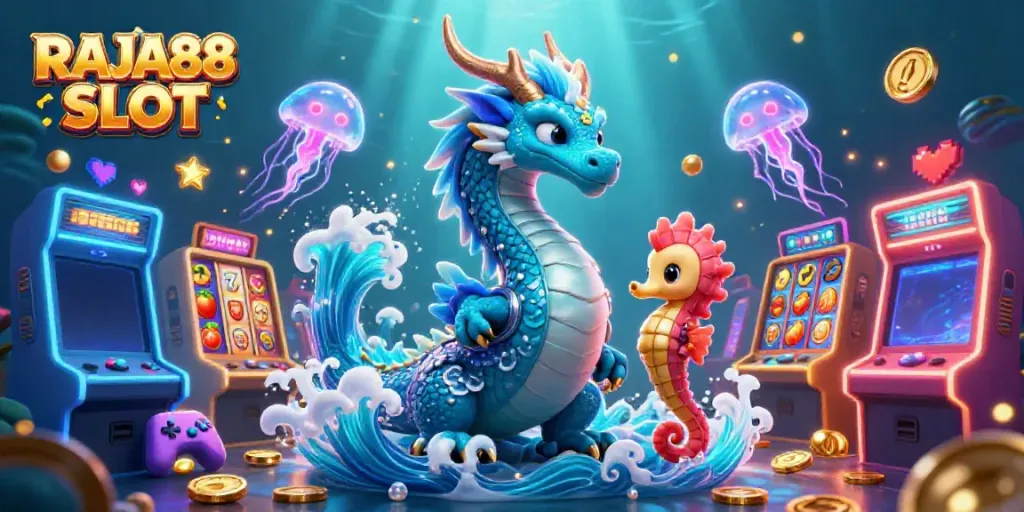Experience thrilling gameplay with RAJA88 SLOT featuring a vibrant dragon and interactive game elements.