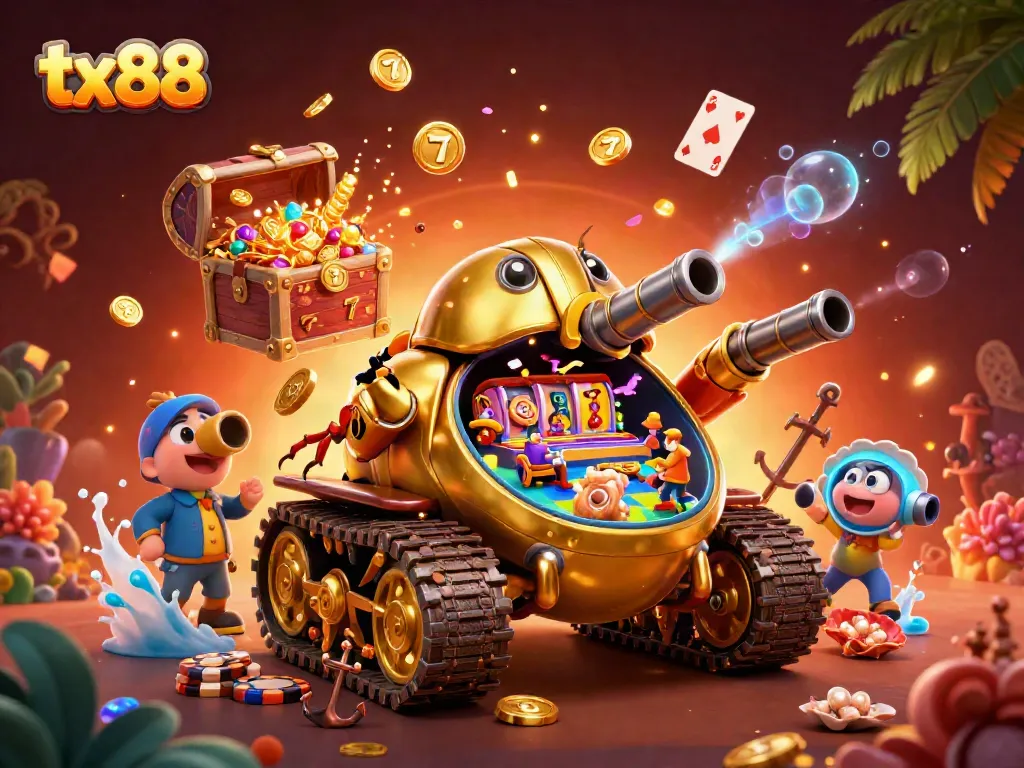 Experience the thrilling tx88 casino adventure with a golden beetle tank showcasing vibrant gaming elements.