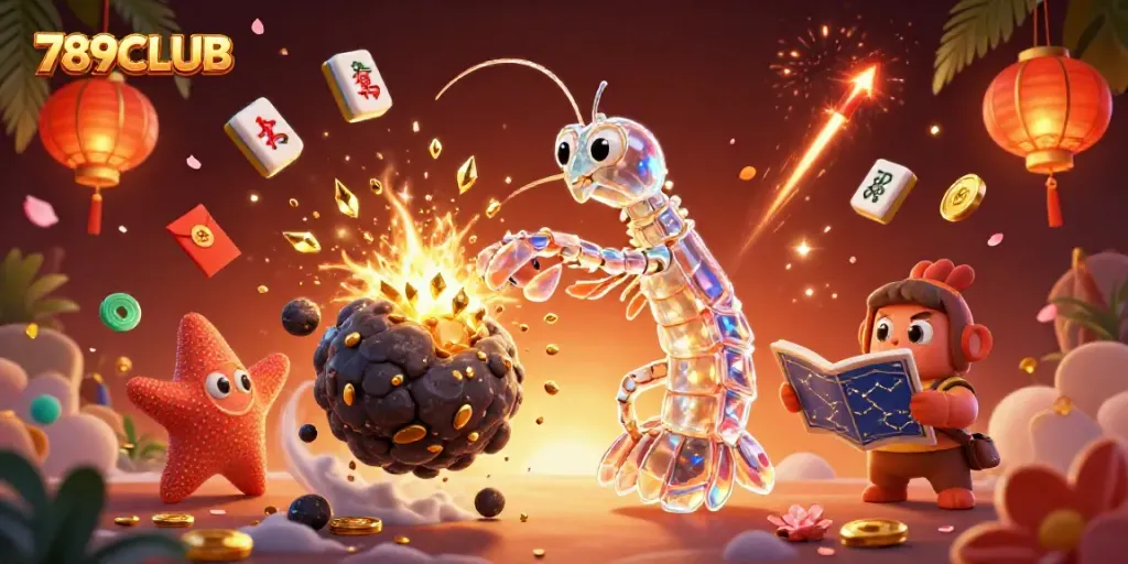Experience thrilling action at 789CLUB with a 3D mantis shrimp smashing through an asteroid for treasure.