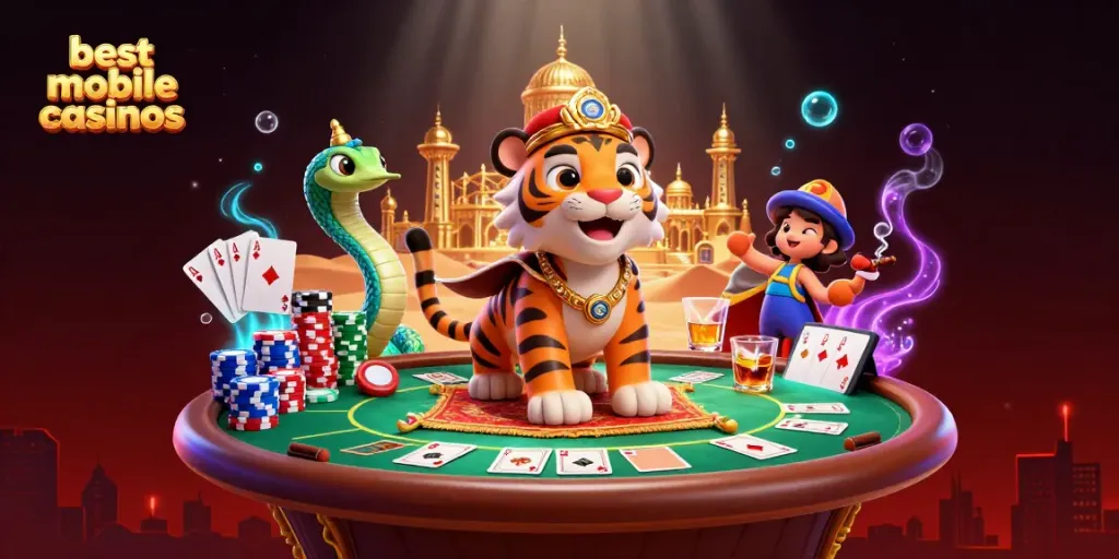 Engage in exhilarating action at the best mobile casinos with a vibrant, colorful 3D illustration.