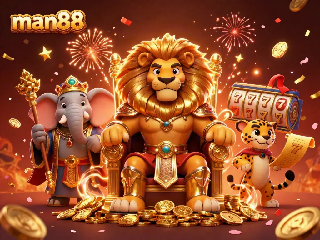 Experience the excitement of man88 as a lion king rules the casino realm amid slot challenges.