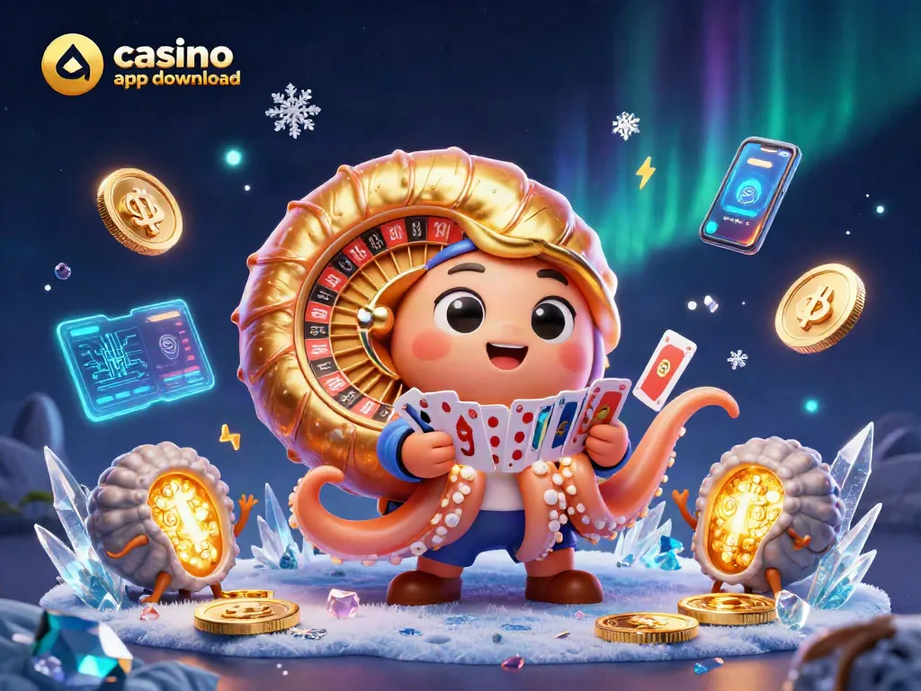 Win big with engaging casino app download showcasing a cartoon nautilus and crypto elements.