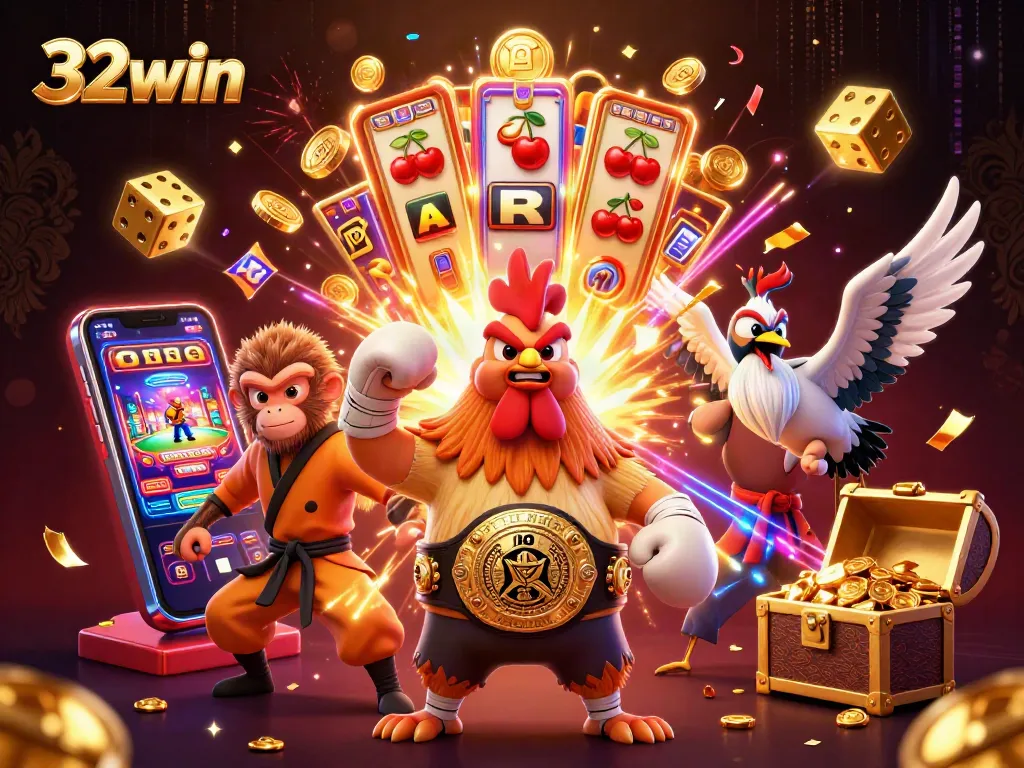 Experience thrilling games at 32win with a vibrant casino scene featuring intense action and rich colors.