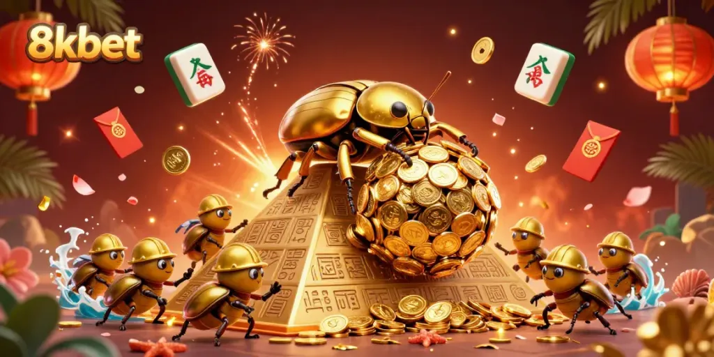 Experience thrilling gameplay at 8xbet with vibrant casino elements and golden treasures.