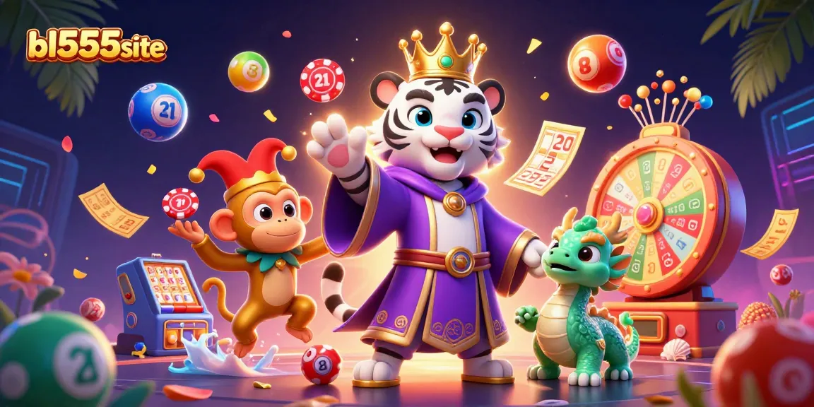 Win big with exciting games at bl555site featuring a lively 3D illustration of a joyous casino scene.