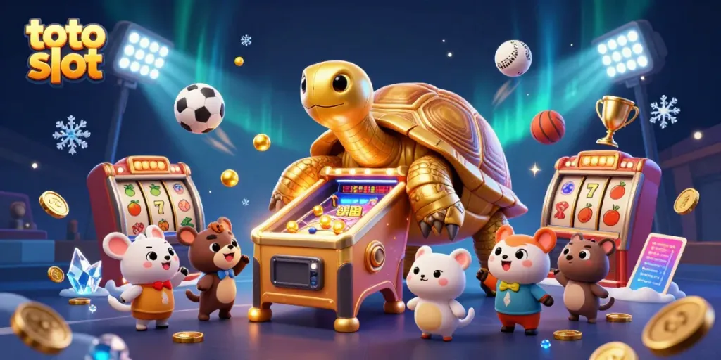 Menangkan permainan di toto slot dengan tortoise emas dan simbol keberuntungan yang menggoda
