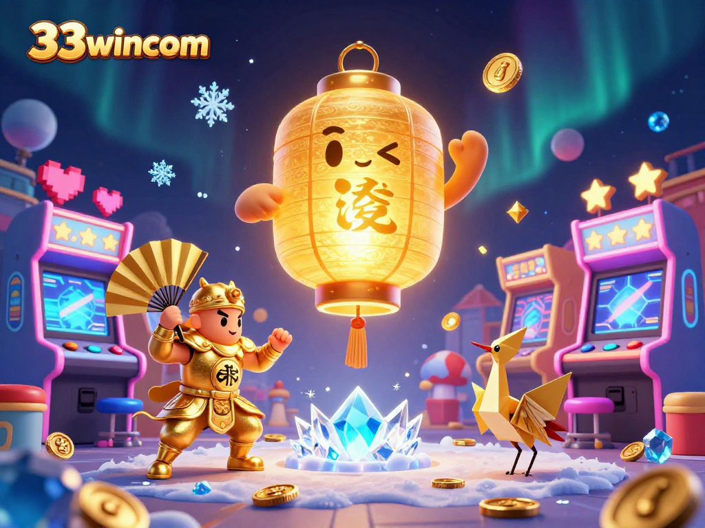 Experience thrilling gameplay at 33wincom with vibrant characters and casino elements surrounding a mystical spirit.