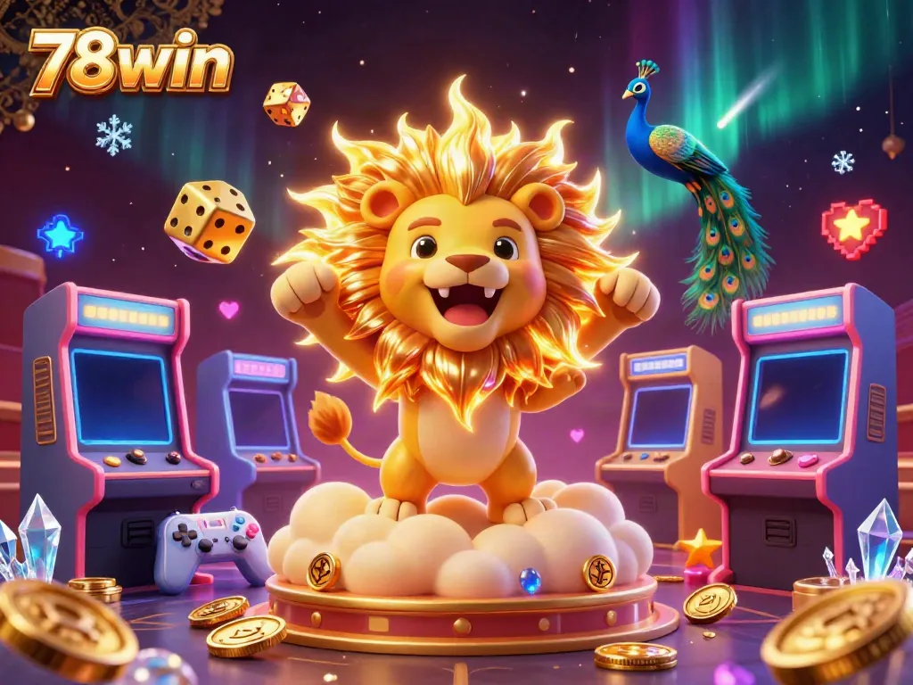 Join the excitement of 78win with a dazzling 3D casino illustration featuring vibrant gaming elements and characters.