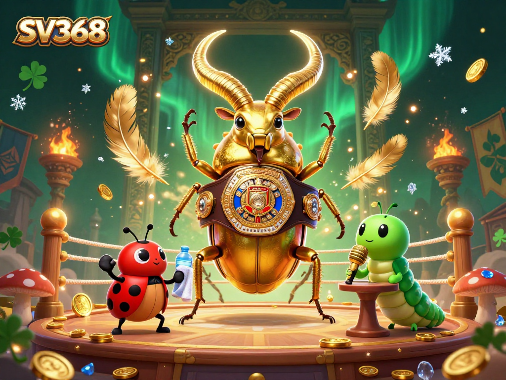 SV368 showcases a dynamic boxing match scene with cartoon characters, gold coins, and vibrant casino elements.