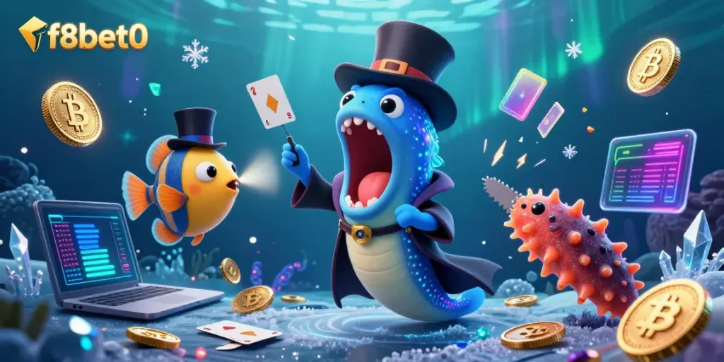 Experience thrilling card tricks in the underwater realm with f8bet0, showcased by bioluminescent sea creatures.