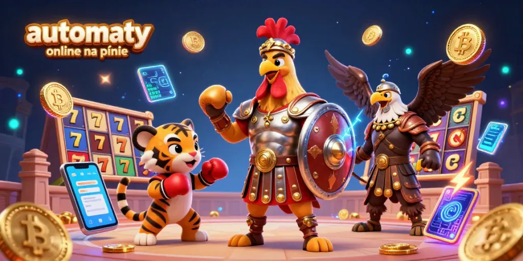 Engage with automaty online na pieniądze through a vibrant 3D casino scene filled with colorful slot machines and interactive characters.