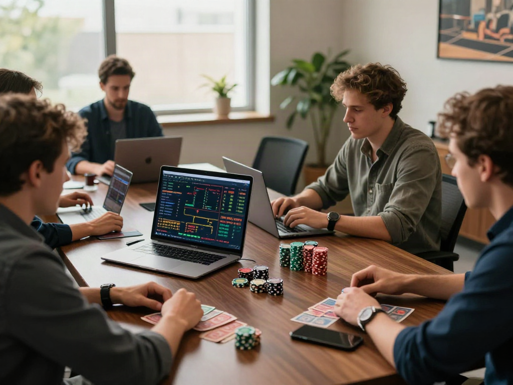 먹튀검증 추천 먹튀스팟 analysts collaborating in a modern office to ensure trustworthy gambling reviews.