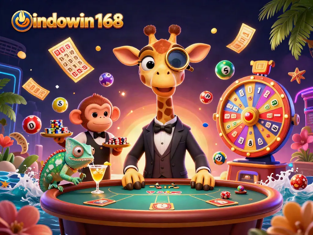 Experience indowin168 with vibrant gaming elements and lively characters enhancing the virtual casino atmosphere.