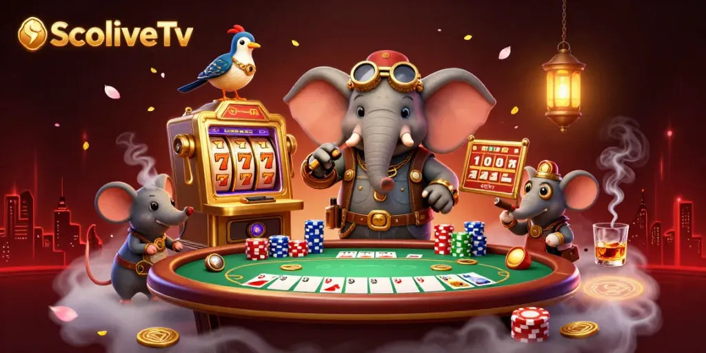 SocoliveTv showcases a dynamic steampunk scene with a mechanical elephant and slot machine, highlighting energetic gambling action.