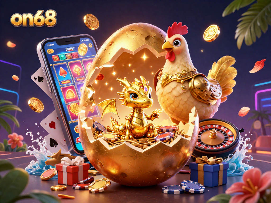 Experience thrilling gaming adventures on on68 with a dazzling dragon and golden treasures.