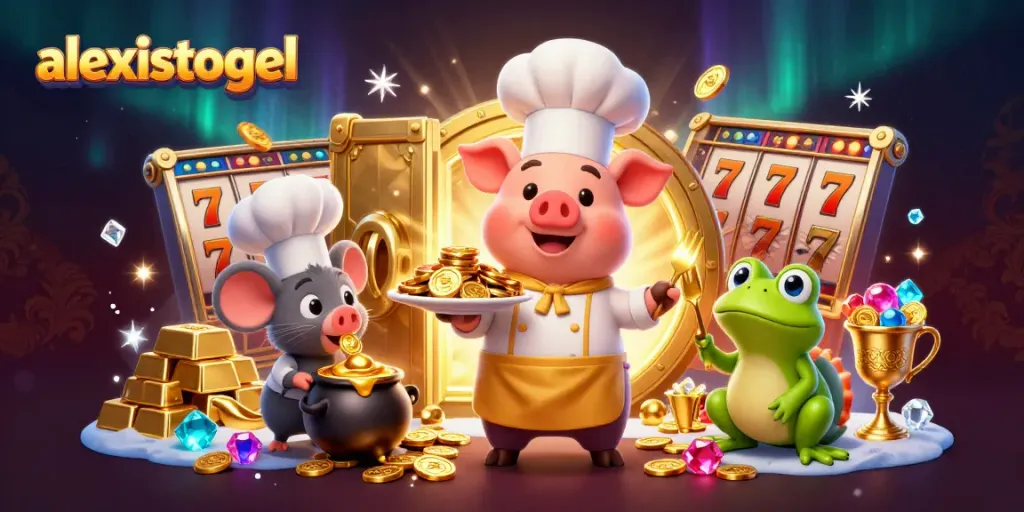 Temukan informasi menarik di ALEXISTOGEL dengan ilustrasi menang jackpot dari karakter menyerang koin emas.