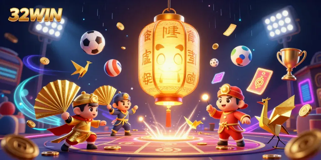Experience the vibrant world of 32WIN, where sports and casino action collide in a magical casino scene.