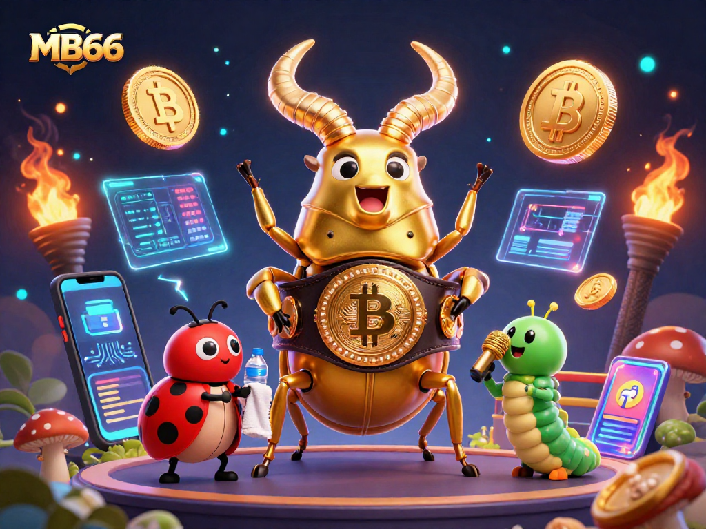 Experience thrilling gameplay at MB66 with a dynamic scene featuring unique characters and crypto elements.