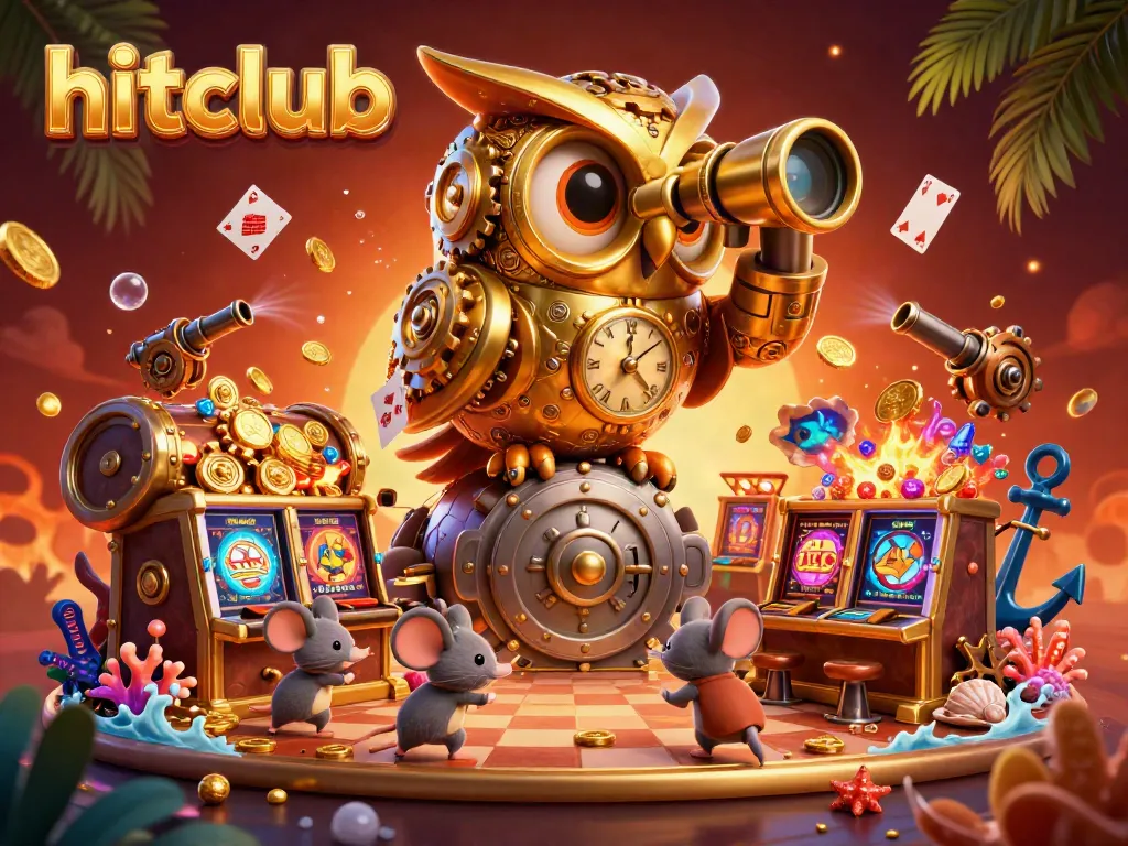 Experience the thrill at hitclub with an exciting casino scene featuring a golden owl and vibrant game elements.
