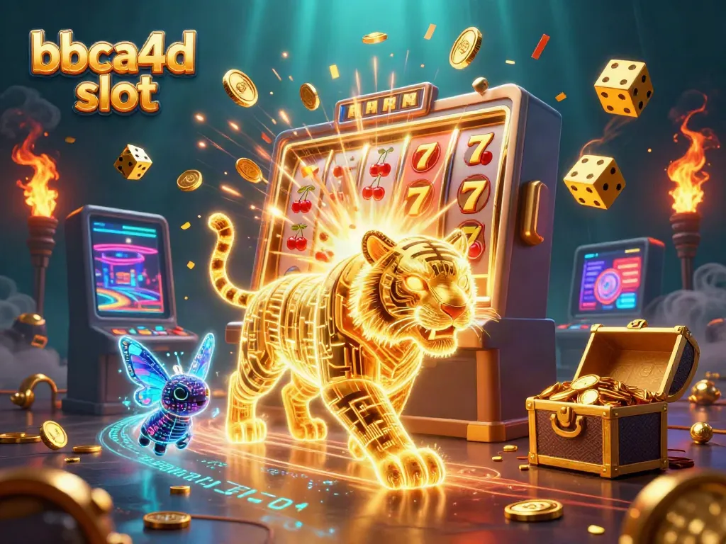 Pemenang jackpot di BBCA4D slot dengan mesin slot yang penuh koin emas dan simbol keberuntungan.