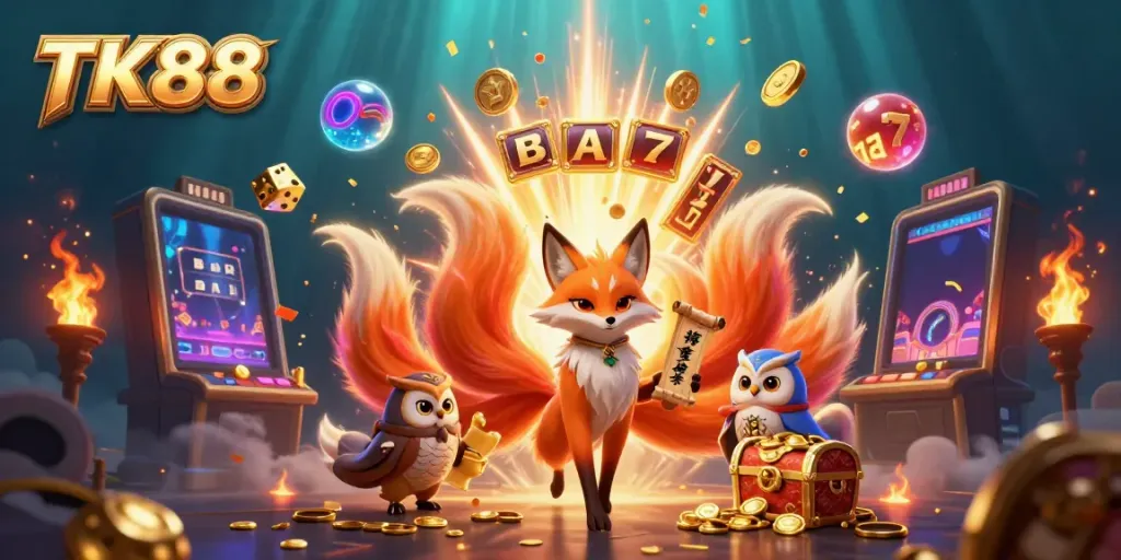 Experience the vibrant TK88 online casino world with colorful spirits and exciting game action.