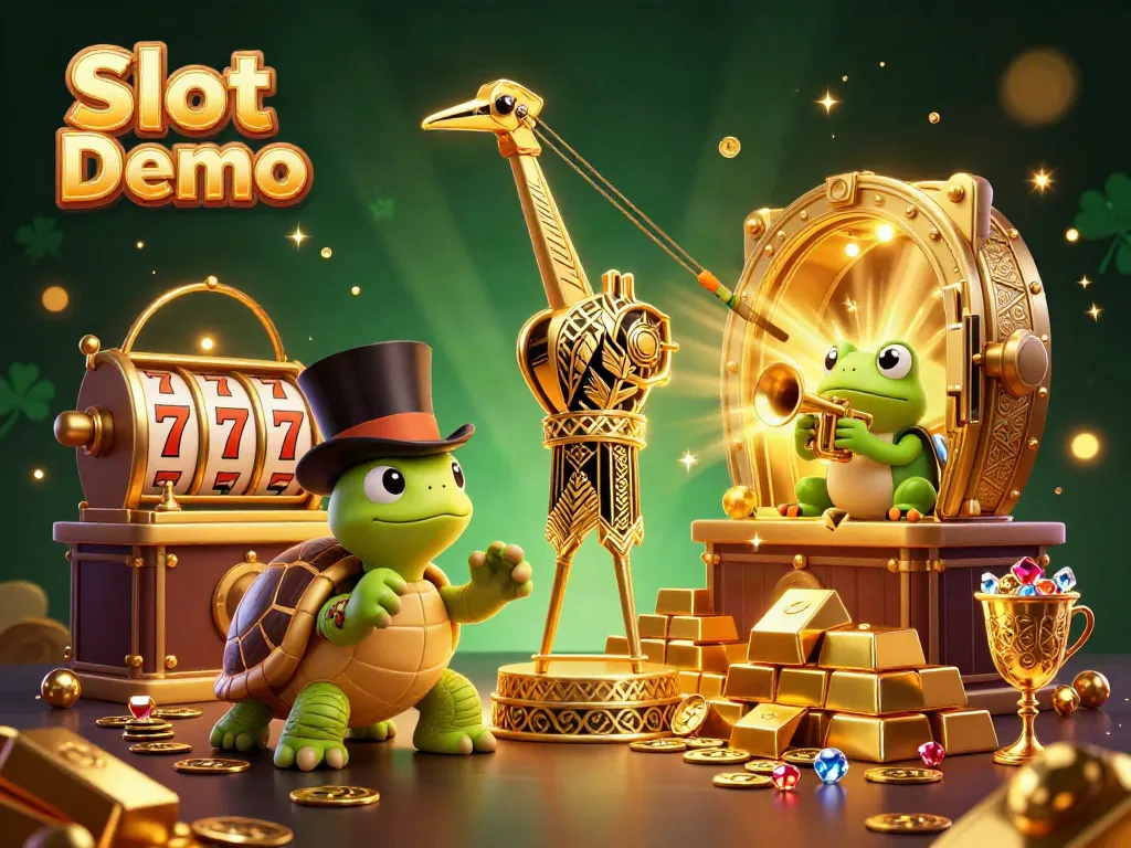 Spin the Slot Demo with vibrant characters and sparkling treasures in this immersive illustration.